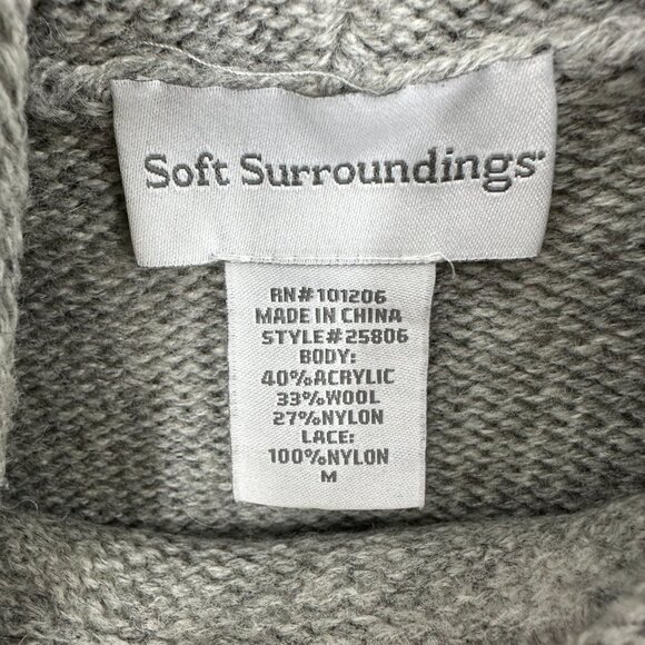 Soft Surroundings Turtleneck Floral Lace Asymmetrical Sweater Relaxed Fit Gray - Picture 3 of 6